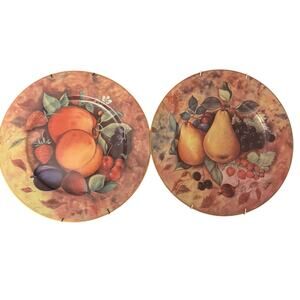 1855 Email de Limoges Godinger Salad Dessert Decorative Plates Fruits Set of 2